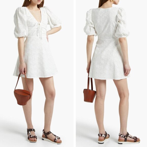 NEW Nicholas Danni Mini Dress Featherington Eyelet White Bohemian Cottagecore - Picture 1 of 9